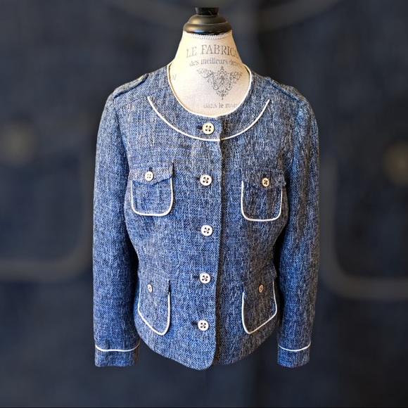 Cache Wool Blend Blue Tweed Four Pocket Jacket 14 - Picture 4 of 16